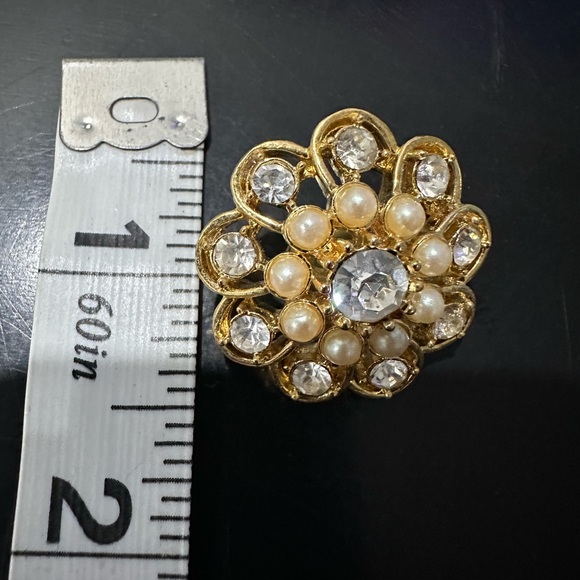 Faux pearl and rhinestone gold tone earrings -Set of 3 - Picture 2 of 3